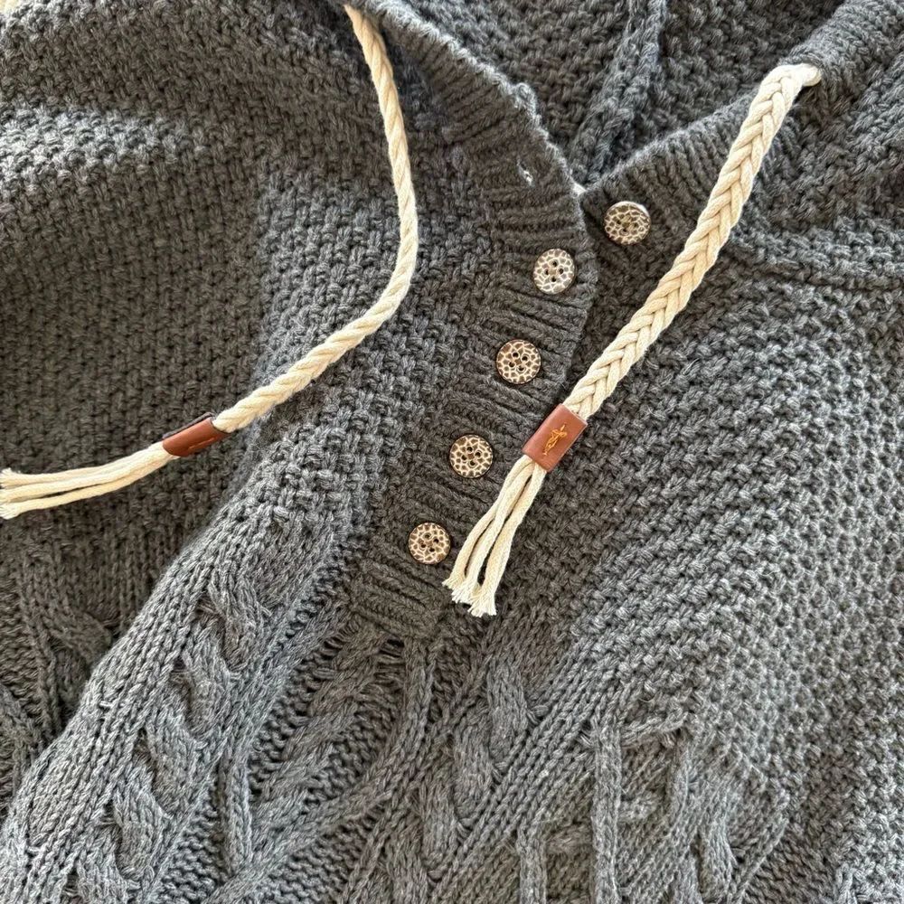 POL 💎 New Gray Cable-knit Sweater Hoodie Medium/Heavy Rare Detailing Warmth NWOT - Picture 10 of 16